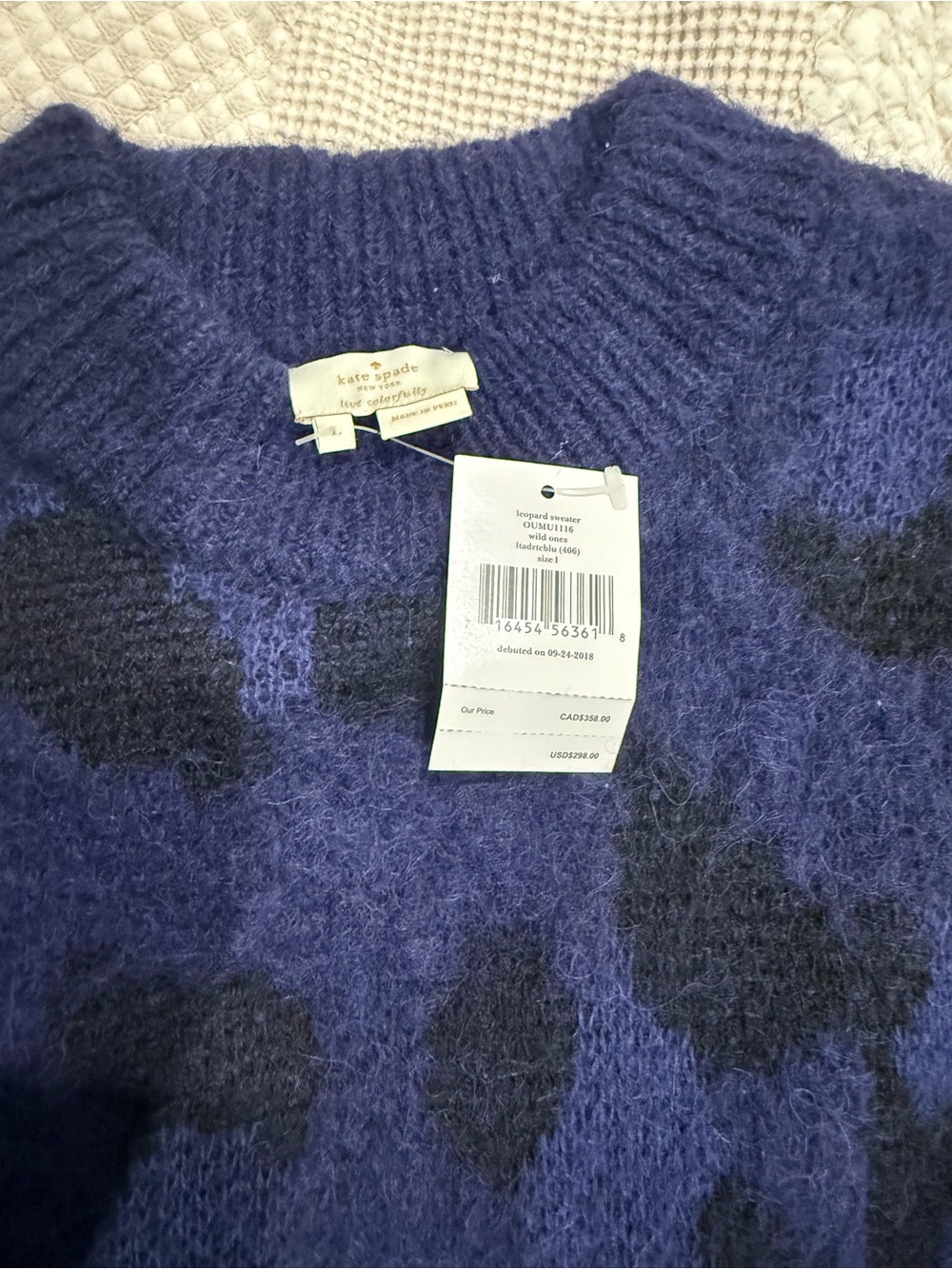 kate spade Navy and Black Leopard-Print Crew Neck Sweater - Picture 2 of 2